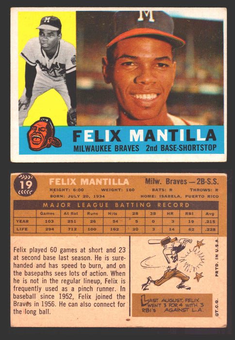 1960 Topps Baseball Trading Card You Pick Singles #1-#250 VG/EX 19 - Felix Mantilla  - TvMovieCards.com