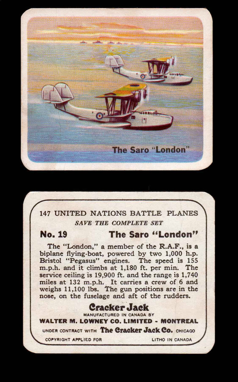 Cracker Jack United Nations Battle Planes Vintage You Pick Single Cards #1-70 #19  - TvMovieCards.com