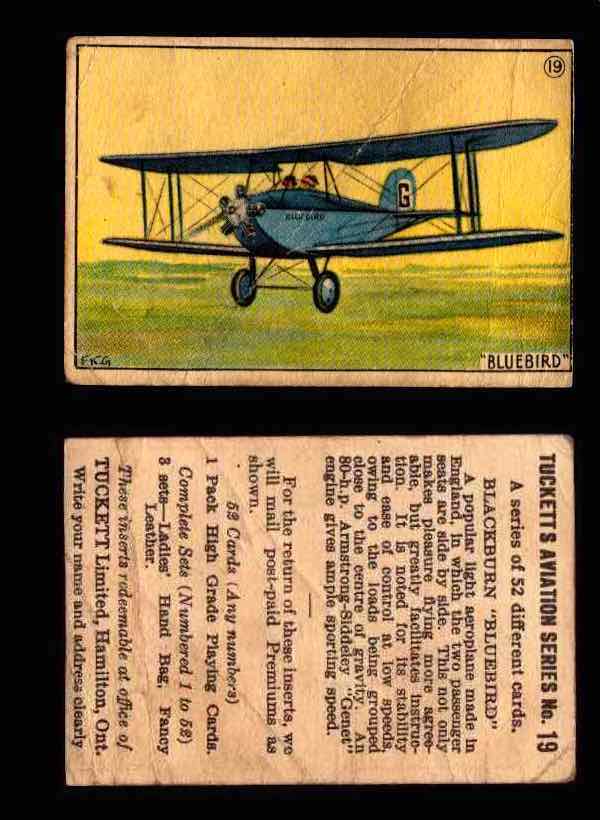 1929 Tucketts Aviation Series 1 Vintage Trading Cards You Pick Singles #1-52 #19 Blackburn Bluebird  - TvMovieCards.com