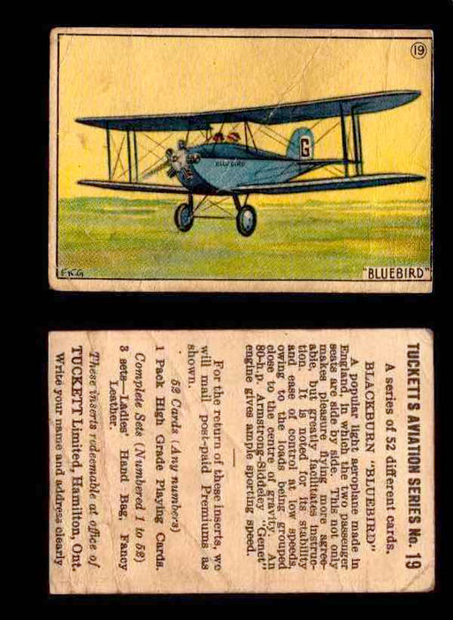 1929 Tucketts Aviation Series 1 Vintage Trading Cards You Pick Singles #1-52 #19 Blackburn Bluebird  - TvMovieCards.com