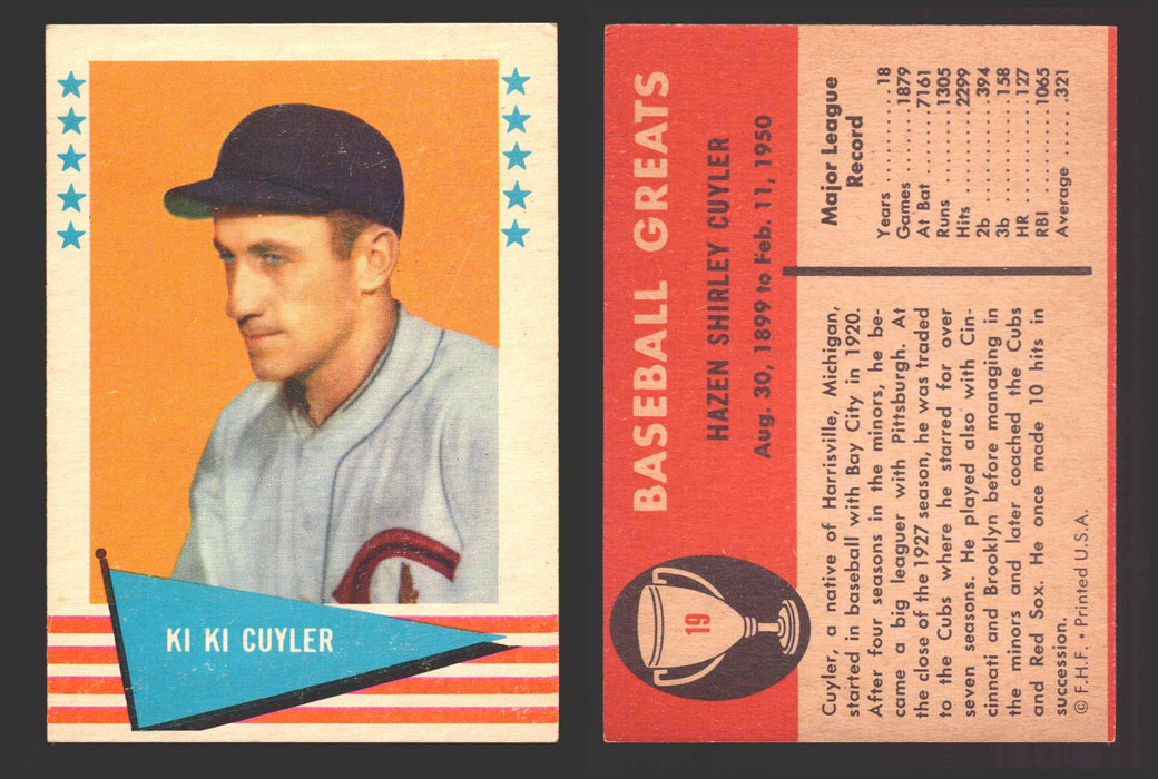 1961 Fleer Baseball Greats Trading Card You Pick Singles #1-#154 VG/EX 19 Kiki Cuyler  - TvMovieCards.com
