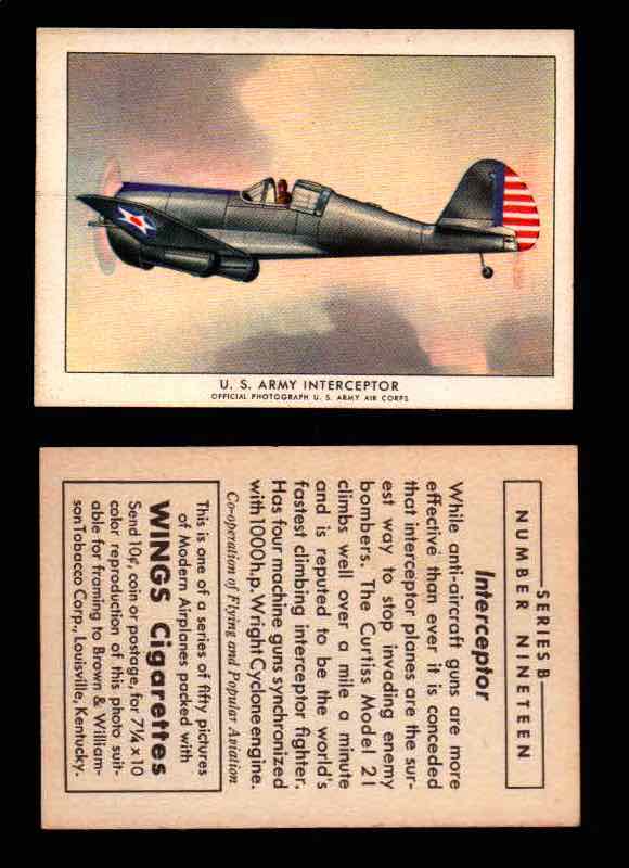 1941 Modern American Airplanes Series B Vintage Trading Cards Pick Singles #1-50 19	 	U.S. Army Interceptor  - TvMovieCards.com