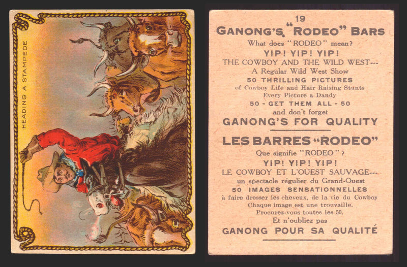 1930 Ganong "Rodeo" Bars V155 Cowboy Series #1-50 Trading Cards Singles #19 Heading A Stampede  - TvMovieCards.com
