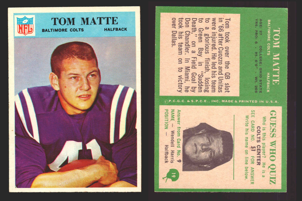 1966 Philadelphia Football NFL Trading Card You Pick Singles #1-#99 VG/EX 19 Tom Matte - Baltimore Colts  - TvMovieCards.com