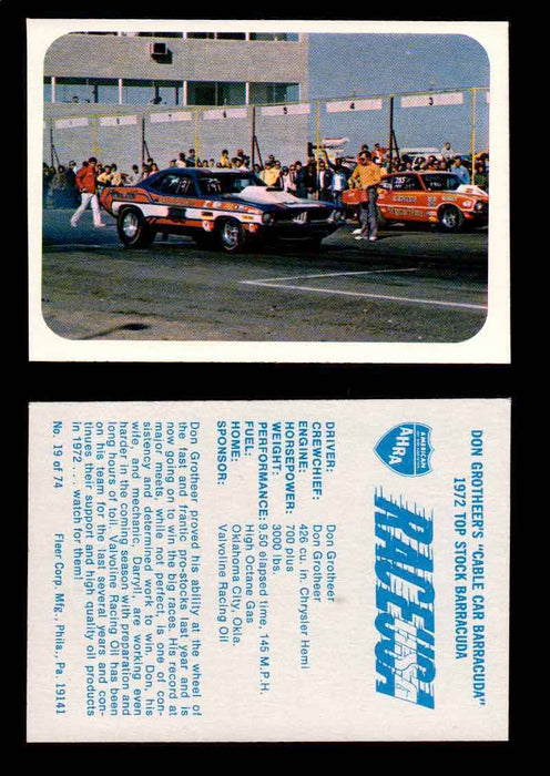 Race USA AHRA Drag Champs 1973 Fleer Vintage Trading Cards You Pick Singles 19 of 74   Don Grotheer's Cable Car Carracuda  - TvMovieCards.com