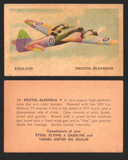 1940 Tydol Aeroplanes Flying A Gasoline You Pick Single Trading Card #1-40 #	19	Bristol-Blenheim  - TvMovieCards.com