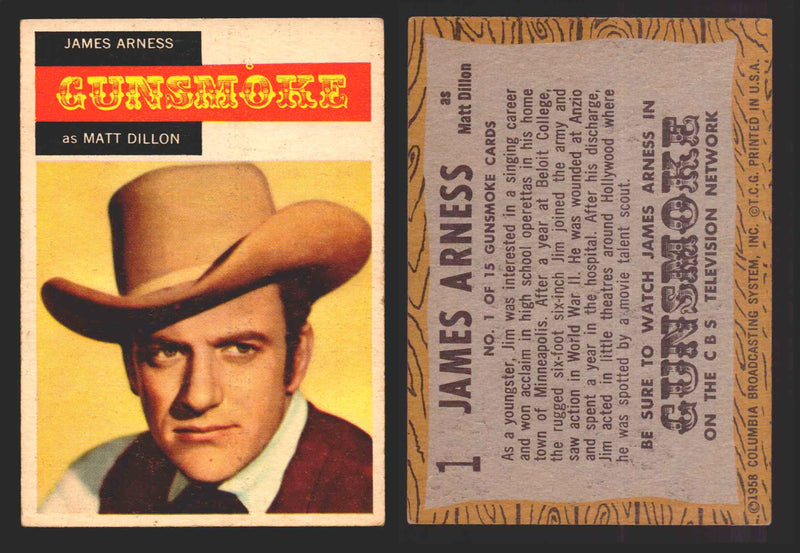 1958 TV Westerns Topps Vintage Trading Cards You Pick Singles #1-71 1   James Arness as Matt Dillon  - TvMovieCards.com