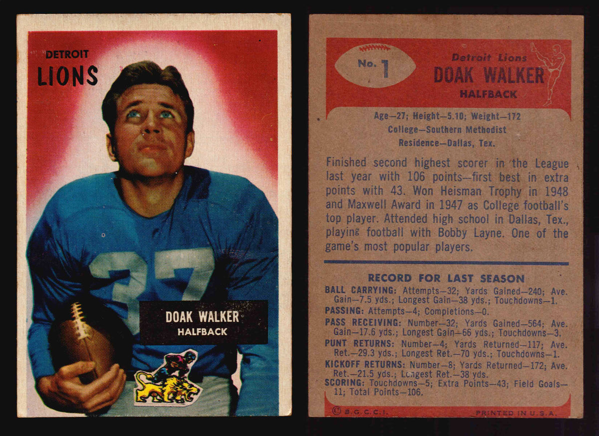 Lot - 1955 Bowman #1 Doak Walker Detroit Lions Football Card