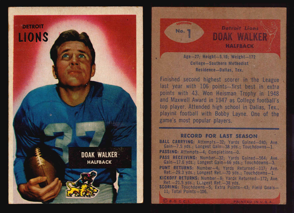 1955 Bowman Football Trading Card You Pick Singles #1-#160 VG/EX #1 Doak Walker (HOF)  - TvMovieCards.com