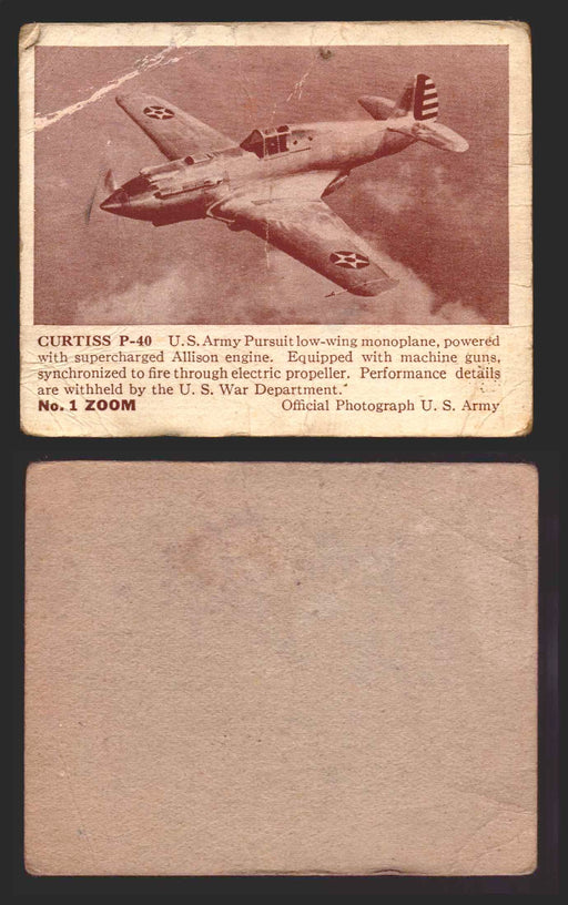 1940 Zoom Airplanes Series 2 & 3 You Pick Single Trading Cards #1-200 Gum 1   Curtiss P-40  - TvMovieCards.com