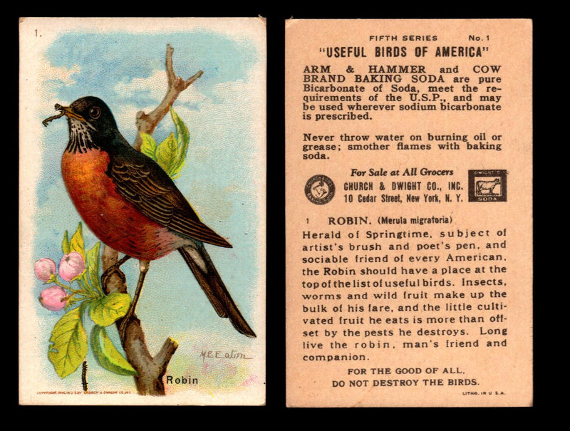 Birds - Useful Birds of America 5th Series You Pick Singles Church & Dwight J-9 #1 Robin  - TvMovieCards.com