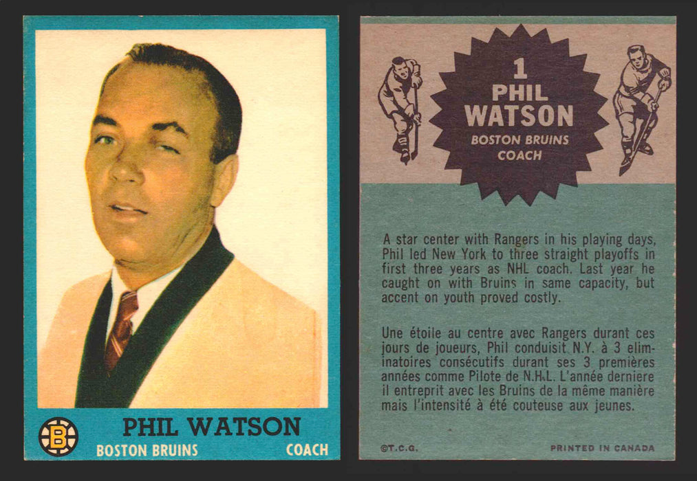 1962-63 Topps Hockey NHL Trading Card You Pick Single Cards #1 - 66 EX/NM #	1 Phil Watson - Coach  - TvMovieCards.com