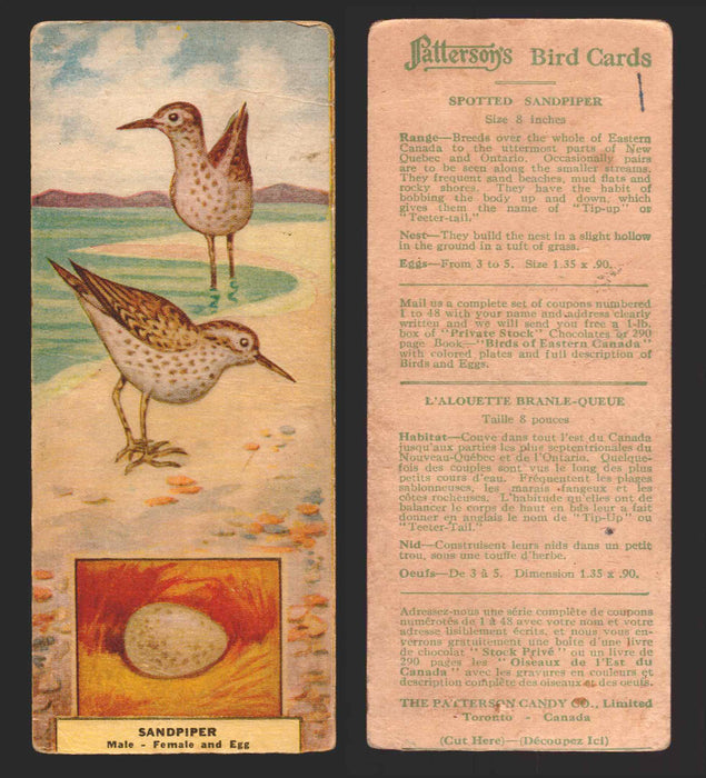 1924 Patterson's Bird Chocolate Vintage Trading Cards U Pick Singles #1-46 1 Spotted Sandpiper  - TvMovieCards.com
