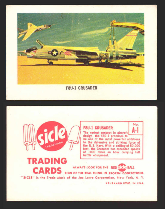 1959 Sicle Airplanes Joe Lowe Corp Vintage Trading Card You Pick Singles #1-#76 A-01	F8U-1 Crusader  - TvMovieCards.com