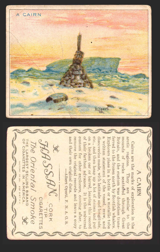 1910 T30 Hassan Tobacco Cigarettes Artic Scenes Vintage Trading Cards Singles #1 A Cairn  - TvMovieCards.com