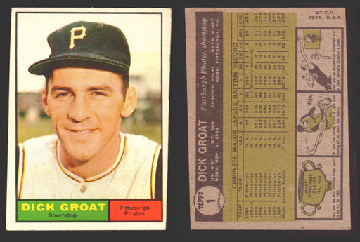 1961 Topps Baseball Trading Card You Pick Singles #1-#99 VG/EX #	1 Dick Groat - Pittsburgh Pirates  - TvMovieCards.com