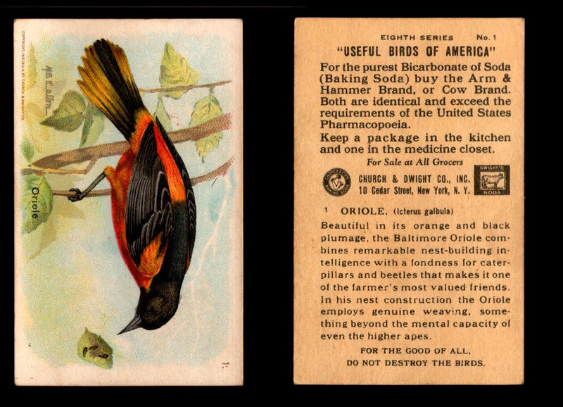 Birds - Useful Birds of America 8th Series You Pick Singles Church & Dwight J-9 #1 Oriole  - TvMovieCards.com