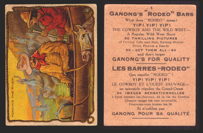 1930 Ganong "Rodeo" Bars V155 Cowboy Series #1-50 Trading Cards Singles #1 Fording The River  - TvMovieCards.com