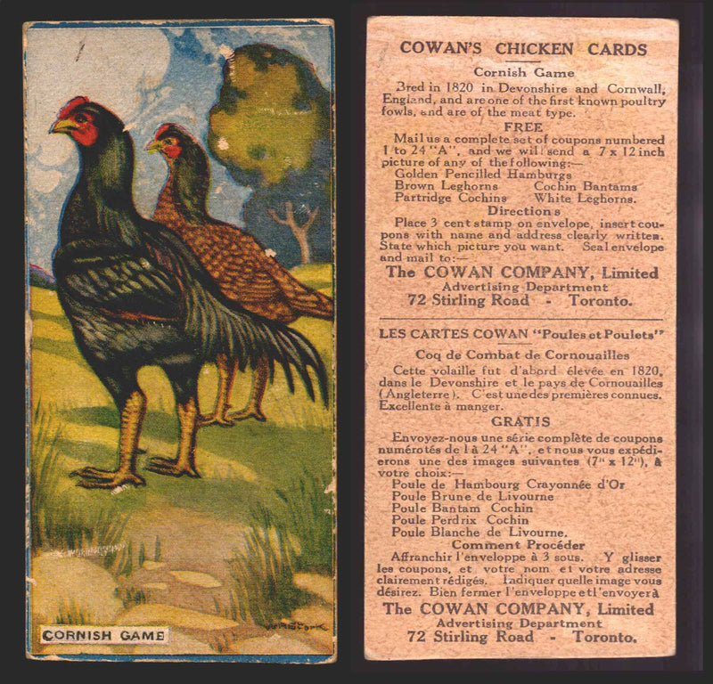 1924 V12 Cowans Chicken Pictures Vintage Trading Cards You Pick Singles #1-24 #1 Cornish Game  - TvMovieCards.com