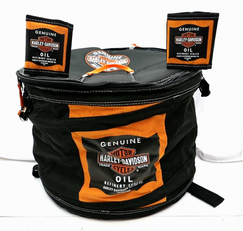 New! Harley Davidson Motor Oil Can Style Collapsible Cooler Round Insulated Bag   - TvMovieCards.com