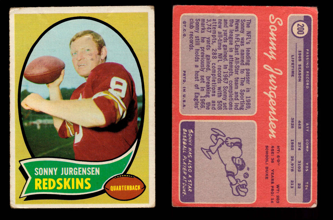 1970 Topps Football Trading Card You Pick Singles #1-#263 G/VG/EX #	200	Sonny Jurgensen (HOF)  - TvMovieCards.com