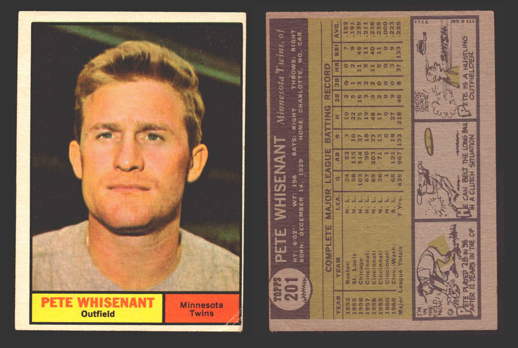 1961 Topps Baseball Trading Card You Pick Singles #200-#299 VG/EX #	201 Pete Whisenant - Minnesota Twins  - TvMovieCards.com