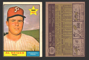 1961 Topps Baseball Trading Card You Pick Singles #200-#299 VG/EX #	202 Al Neiger - Philadelphia Phillies RC  - TvMovieCards.com