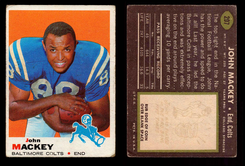 1969 Topps Football Trading Card You Pick Singles #1-#263 G/VG/EX #	207	John Mackey (HOF)  - TvMovieCards.com
