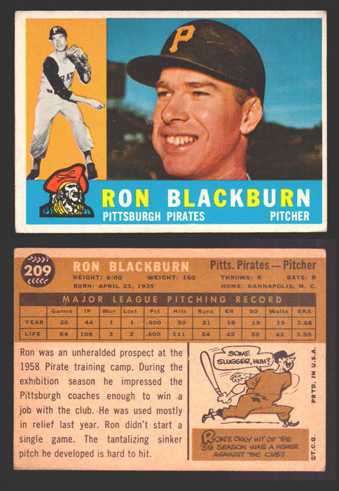 1960 Topps Baseball Trading Card You Pick Singles #1-#250 VG/EX 209 - Ron Blackburn  - TvMovieCards.com