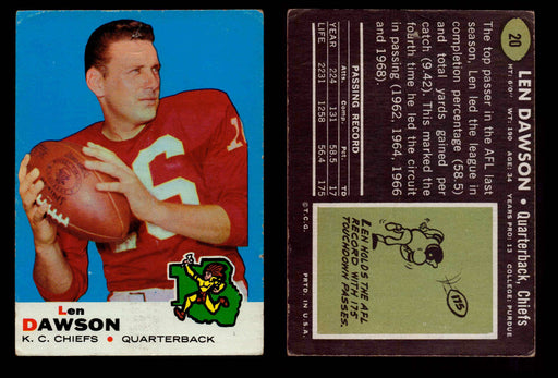 1969 Topps Football Trading Card You Pick Singles #1-#263 G/VG/EX #	20	Len Dawson (HOF) (pinhole/creased)  - TvMovieCards.com