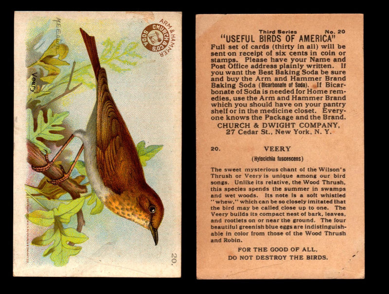 Birds - Useful Birds of America 3rd Series You Pick Singles Church & Dwight J-7 #20 Veery  - TvMovieCards.com