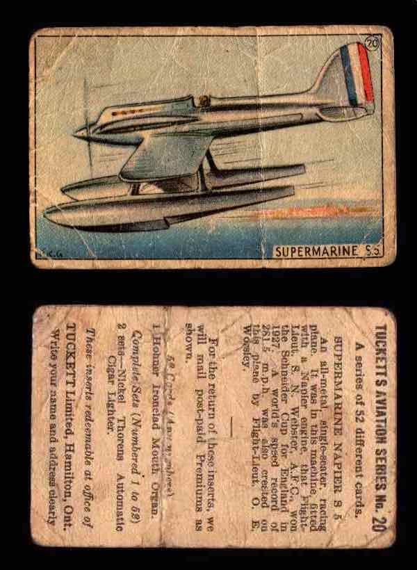 1929 Tucketts Aviation Series 1 Vintage Trading Cards You Pick Singles #1-52 #20 Supermarine Napier S 5  - TvMovieCards.com
