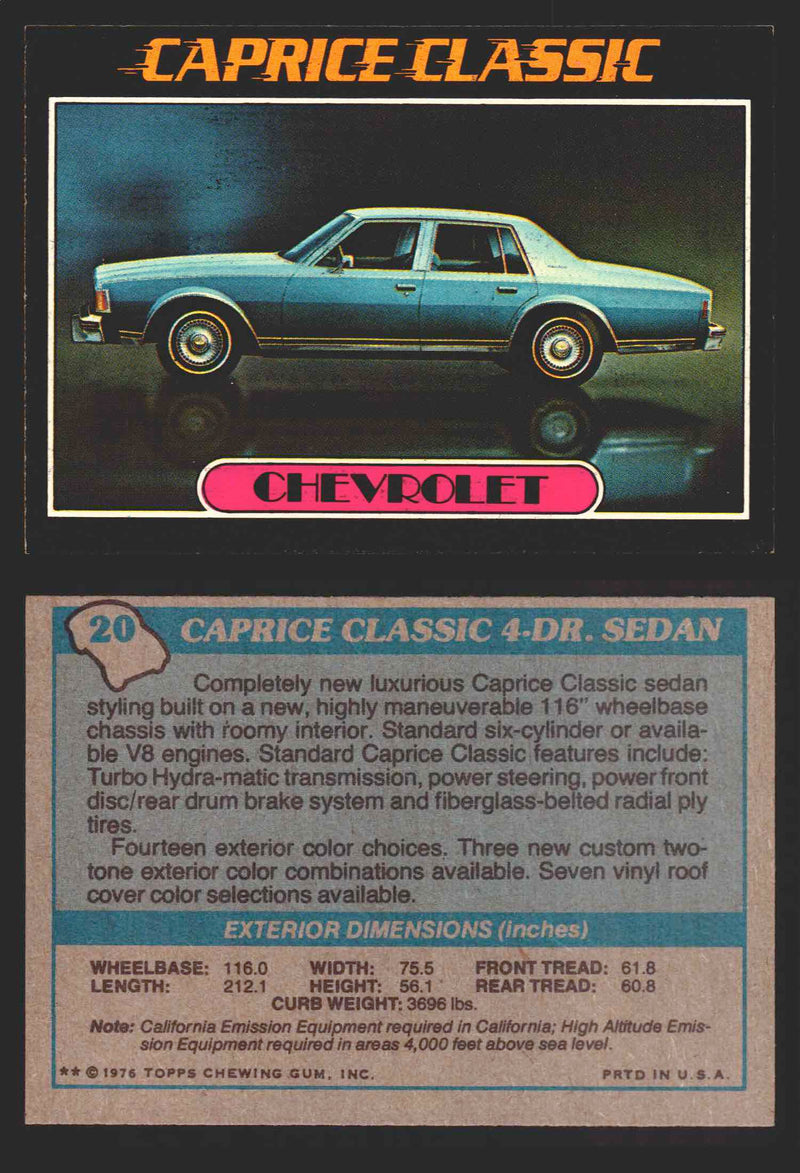 1976 Autos of 1977 Vintage Trading Cards You Pick Singles #1-99 Topps 20   Chevrolet Caprice Classic 4-Dr. Sedan  - TvMovieCards.com