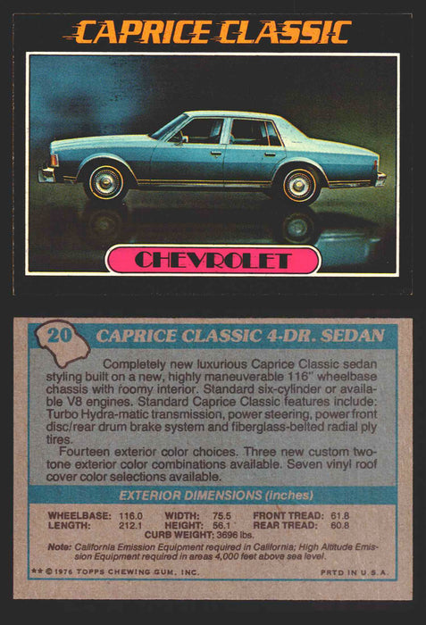 1976 Autos of 1977 Vintage Trading Cards You Pick Singles #1-99 Topps 20   Chevrolet Caprice Classic 4-Dr. Sedan  - TvMovieCards.com