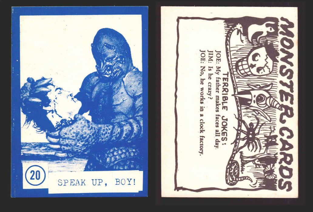 1965 Blue Monster Cards Vintage Trading Cards You Pick Singles #1-84 Rosen 20   Speak Up    Boy!  - TvMovieCards.com