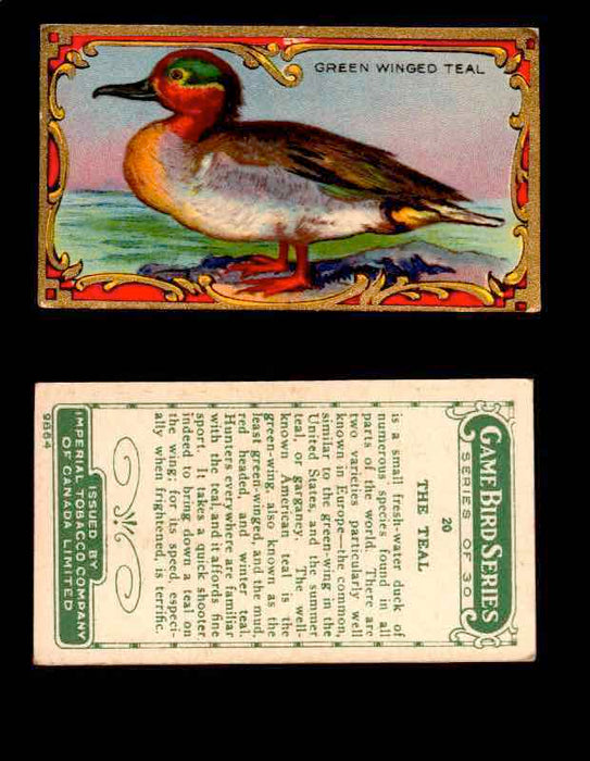 1910 Game Bird Series C14 Imperial Tobacco Vintage Trading Cards Singles #1-30 #20 The Teal  - TvMovieCards.com