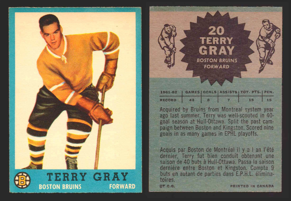 1962-63 Topps Hockey NHL Trading Card You Pick Single Cards #1 - 66 EX/NM #	20 Terry Gray  - TvMovieCards.com