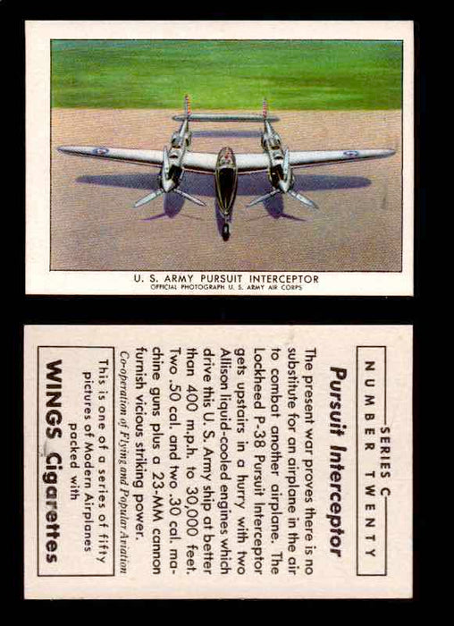 1942 Modern American Airplanes Series C Vintage Trading Cards Pick Singles #1-50 20	 	U.S. Army Pursuit Interceptor  - TvMovieCards.com