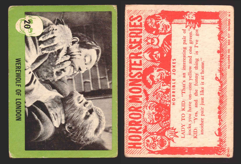 1961 Horror Monsters Series 1 Green Trading Card You Pick Singles #1-66 NuCard #	 20   Werewolf Of London  - TvMovieCards.com