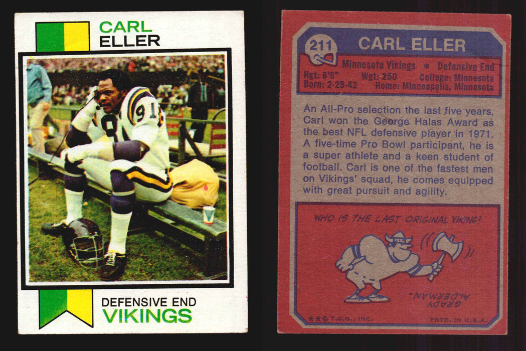1973 Topps Football Trading Card You Pick Singles #1-#528 G/VG/EX #	211	Carl Eller (HOF)  - TvMovieCards.com