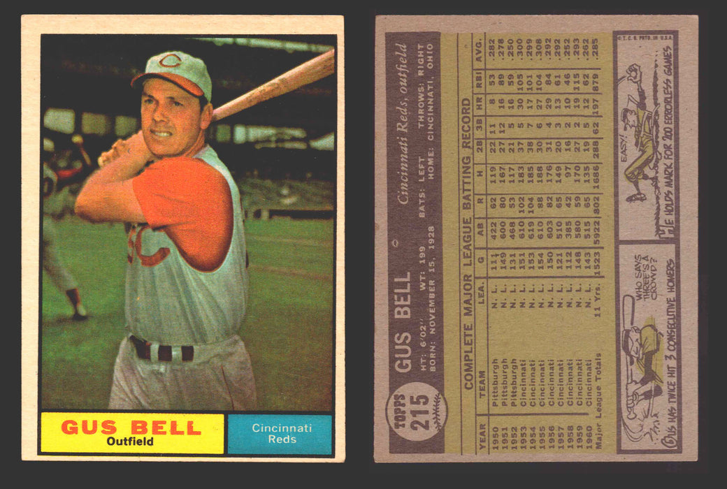 1961 Topps Baseball Trading Card You Pick Singles #200-#299 VG/EX #	215 Gus Bell - Cincinnati Reds  - TvMovieCards.com