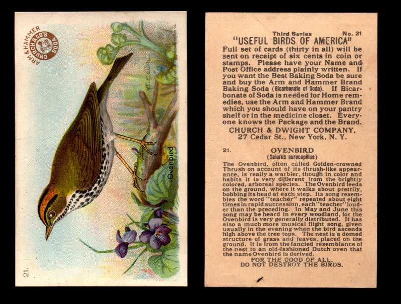 Birds - Useful Birds of America 3rd Series You Pick Singles Church & Dwight J-7 #21 Ovenbird  - TvMovieCards.com