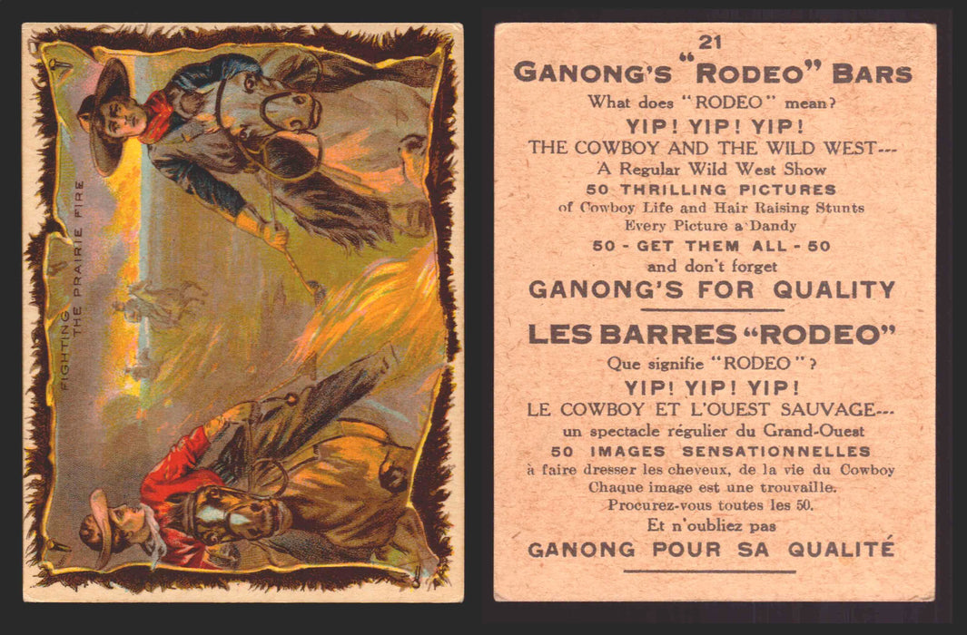 1930 Ganong "Rodeo" Bars V155 Cowboy Series #1-50 Trading Cards Singles #21 Righting The Prairie Fire  - TvMovieCards.com