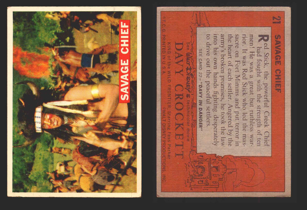 Davy Crockett Series 1 1956 Walt Disney Topps Vintage Trading Cards You Pick Sin 21   Savage Chief  - TvMovieCards.com