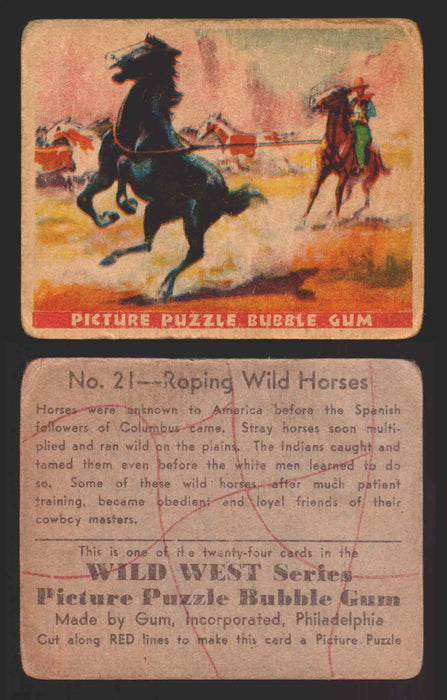 Wild West Series Vintage Trading Card You Pick Singles #1-#49 Gum Inc. 1933 21   Roping Wild Horses  - TvMovieCards.com
