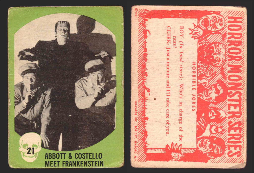 1961 Horror Monsters Series 1 Green Trading Card You Pick Singles #1-66 NuCard #	 21   Abbott & Costello Meet Frankenstein  - TvMovieCards.com
