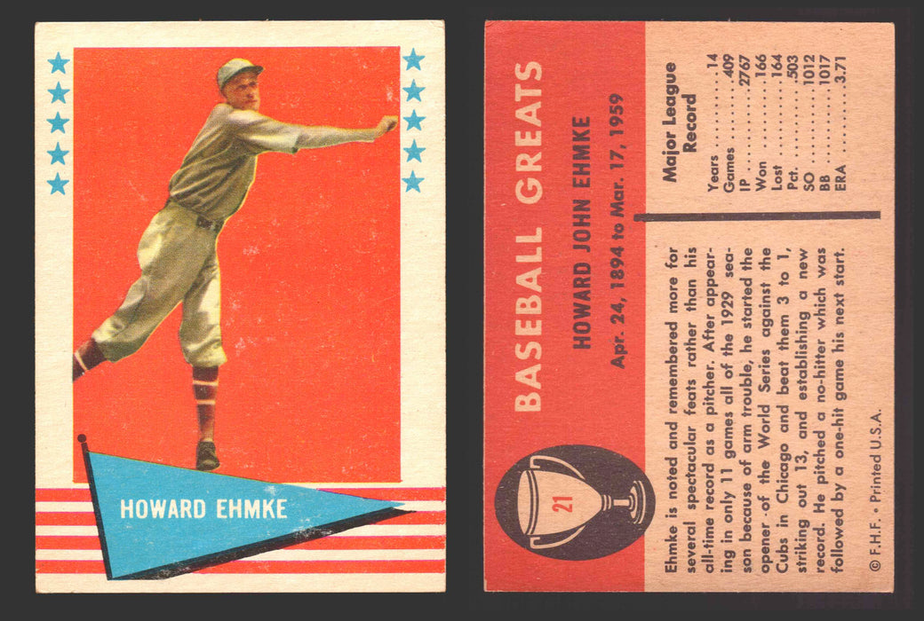 1961 Fleer Baseball Greats Trading Card You Pick Singles #1-#154 VG/EX 21 Howard Ehmke  - TvMovieCards.com