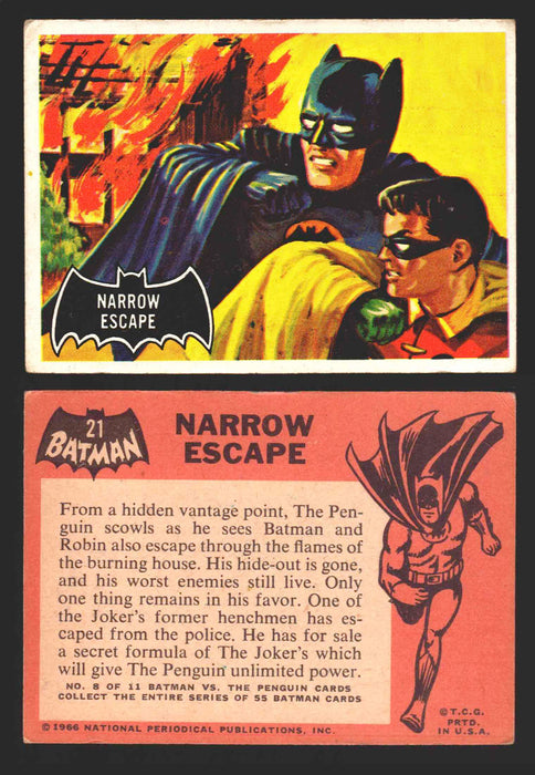 1966 Batman (Black Bat) Vintage Trading Card You Pick Singles #1-55 #	 21   Narrow Escape  - TvMovieCards.com