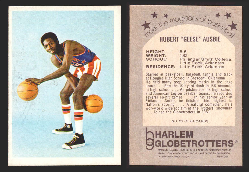 1971 Harlem Globetrotters Fleer Vintage Trading Card You Pick Singles #1-84 21 of 84   Hubert "Geese" Ausbie  - TvMovieCards.com