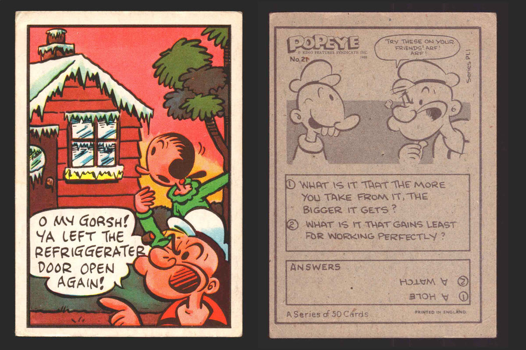 1959 Popeye Chix Confectionery Vintage Trading Card You Pick Singles #1-50 21   O my gorsh! Ya left the refriggerater door open again!  - TvMovieCards.com
